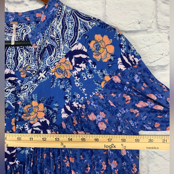 FP Free People Wildflower Fields Henley Tunic Blue Floral Top Boho Prairie XS - Picture 12 of 13